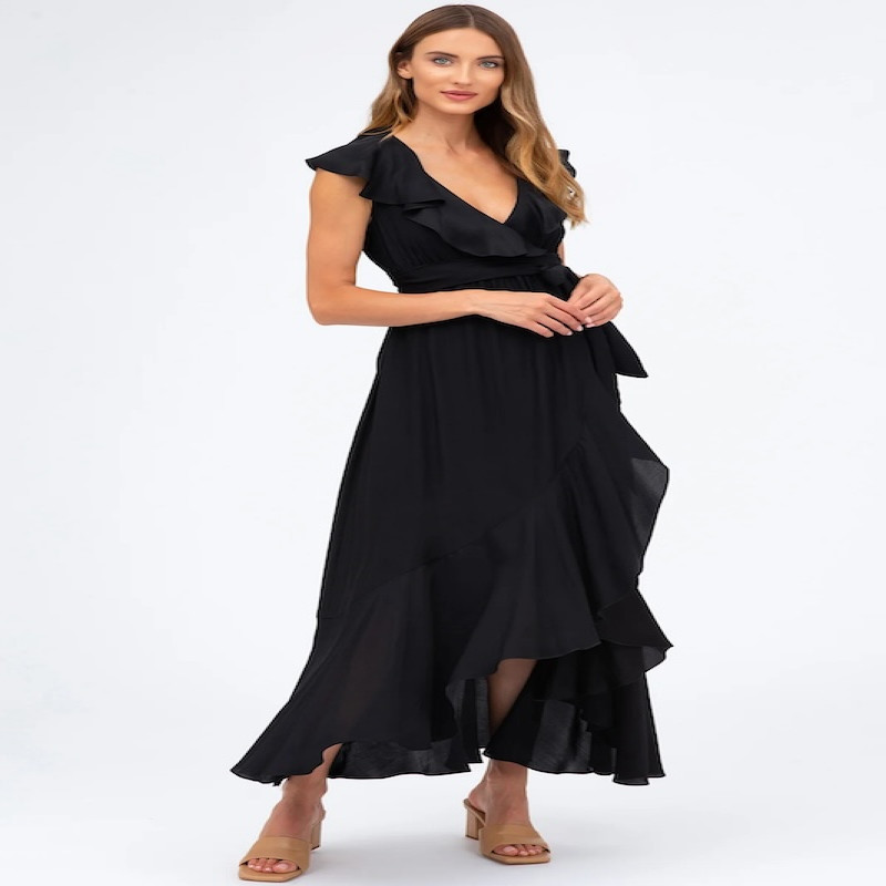 Made in Italy DOROTHEA Black Maternity Dress with Ruffles